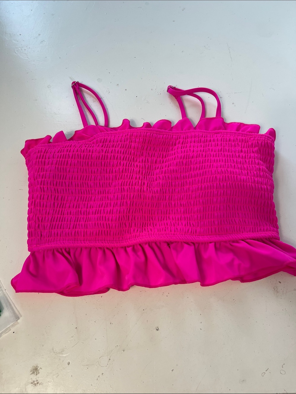 Amazon Small Pink Ruffle Swimsuit Bikini Bandeau Style Top